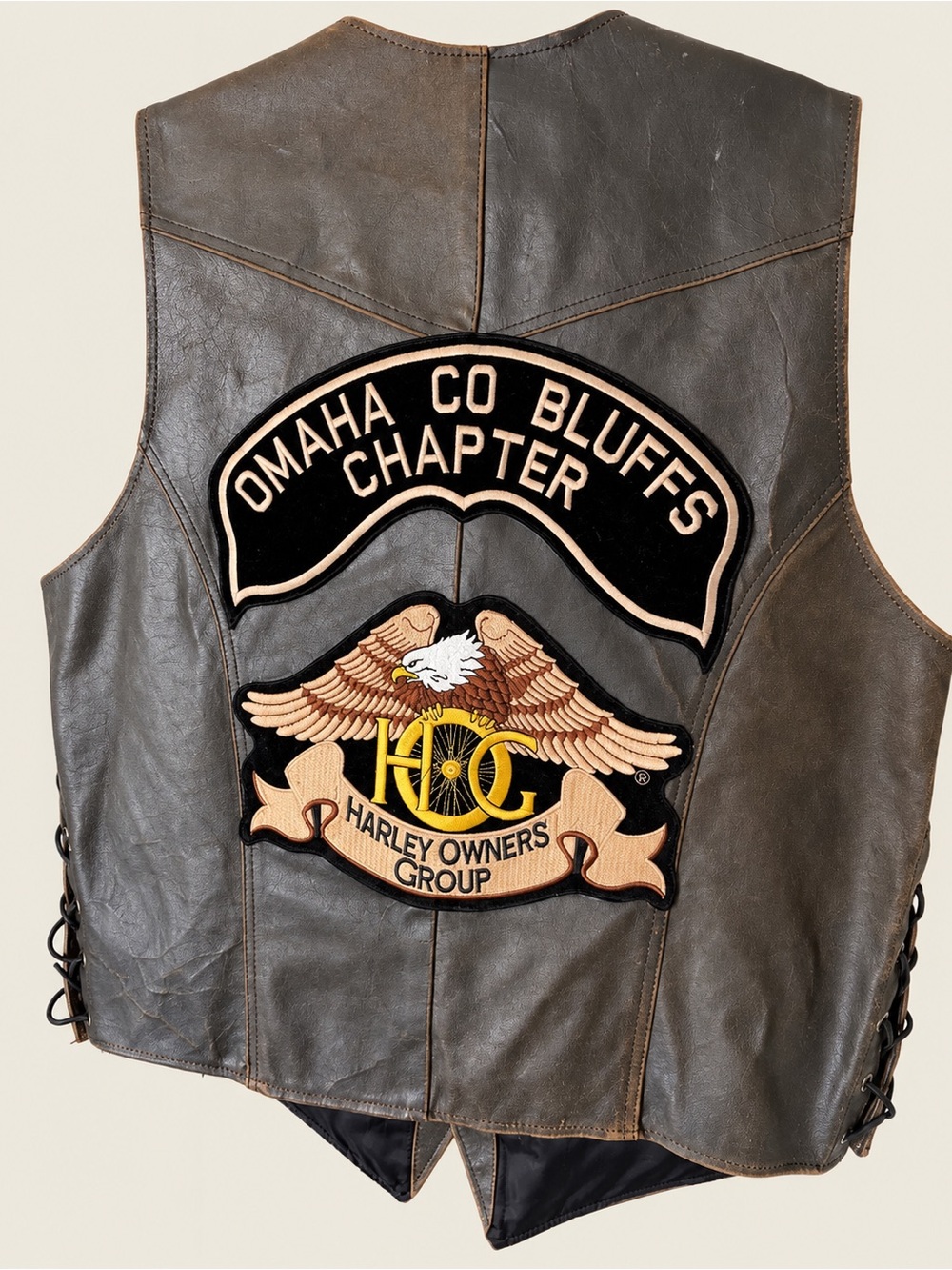Vintage Leather Biker Vest HOG Harley Owners Group Tagged 48 Approx XL Made USA
